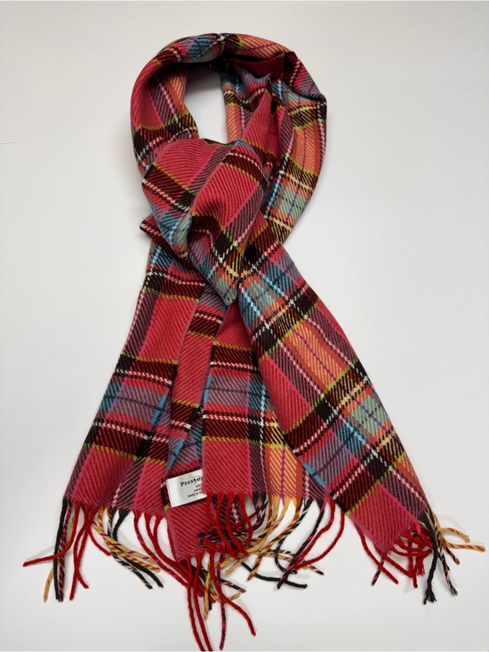 Preston & York Accessories - Preston & York Pink Plaid Fringe Scarf with Blue, Yellow and Black Accents